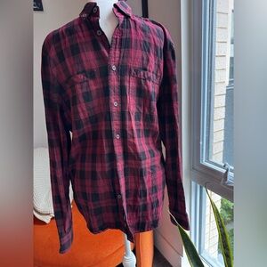 Armani Exchange Red and Black Plaid Shirt